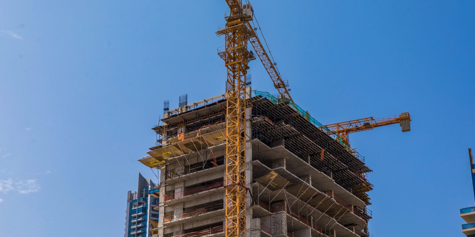 Dubai, UAE - October, 2018 Building construction of skyscrapers